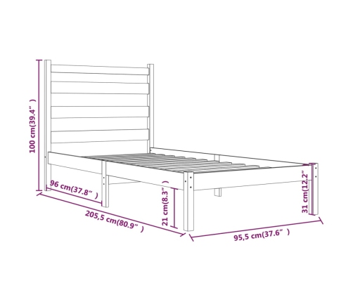 Estructura de cama de madera maciza de pino 90x200 cm