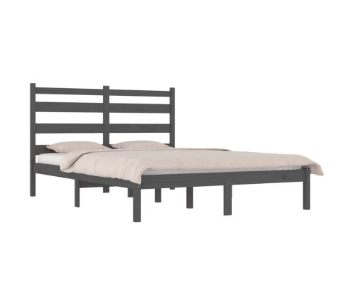 Estructura de cama doble sin colchón madera maciza gris