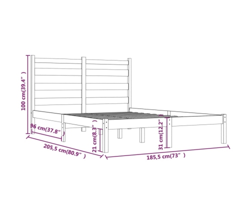 Estructura de cama doble sin colchón madera maciza blanco