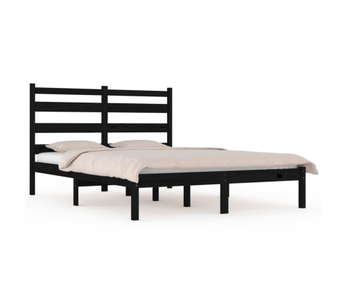 Estructura de cama de madera maciza de pino negra 200x200 cm
