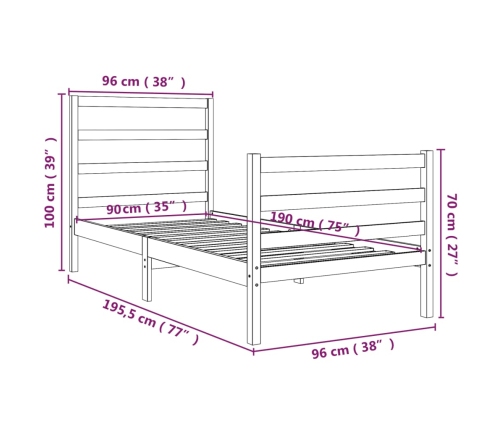 Estructura de cama individual sin colchón madera maciza