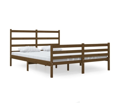 Estructura de cama doble sin colchón madera maciza marrón miel