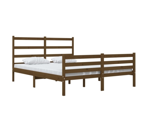 Estructura de cama doble sin colchón madera maciza marrón miel