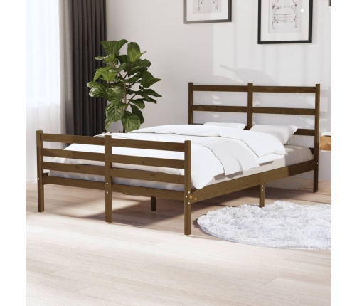 Estructura de cama doble sin colchón madera maciza marrón miel