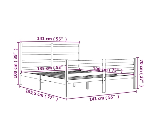 Estructura de cama doble sin colchón madera maciza