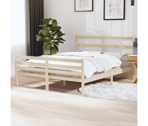 Estructura de cama doble sin colchón madera maciza