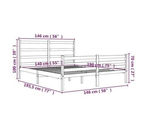 Estructura de cama sin colchón madera maciza pino 140x190 cm