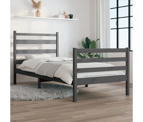 Estructura de cama de madera maciza de pino 90x200 cm gris