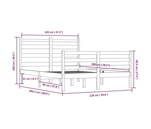 Estructura de cama sin colchón madera de pino maciza 120x200 cm