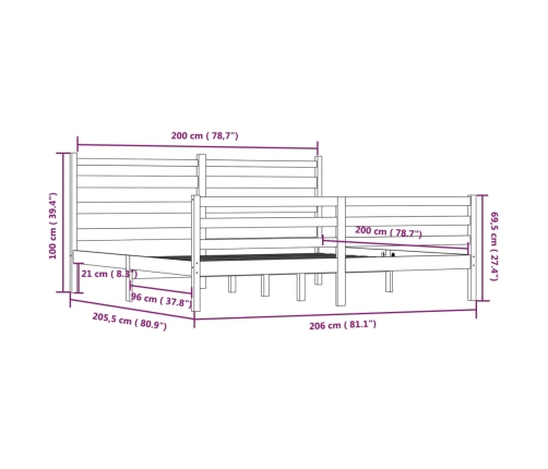 Estructura de cama sin colchón madera maciza de pino 200x200 cm