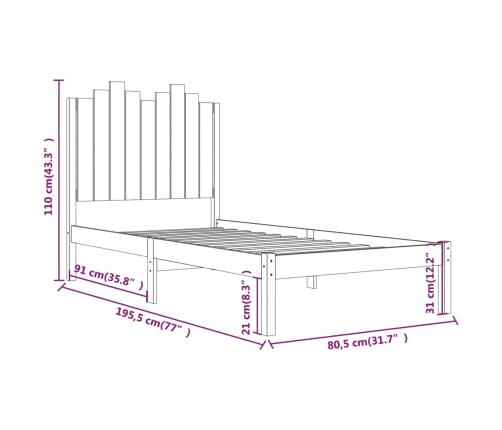 Estructura de cama individual pequeña sin colchón madera blanco