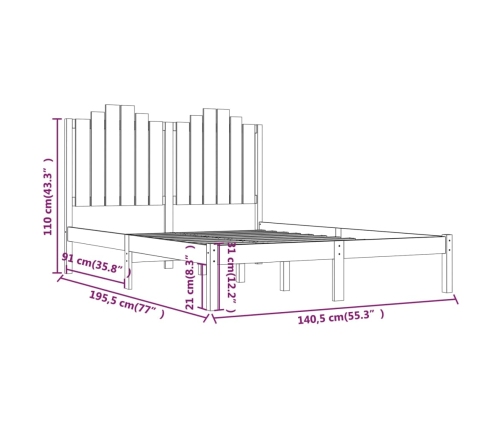 Estructura de cama doble sin colchón madera maciza