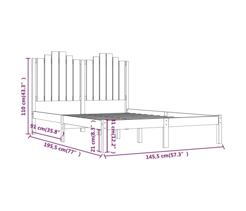 Estructura de cama de madera maciza de pino blanco 140x190 cm