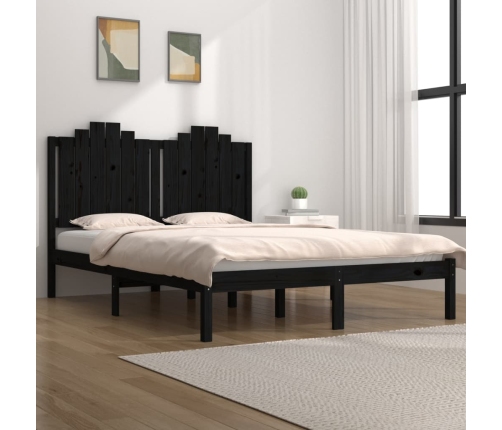 Estructura de cama de madera maciza de pino negra 140x190 cm