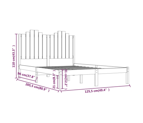 Estructura de cama madera maciza de pino marrón miel 120x200 cm