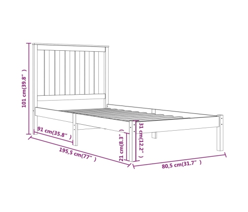 Estructura de cama individual pequeña sin colchón madera blanco