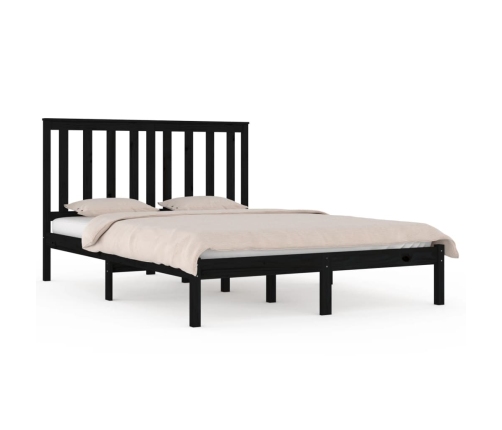 Estructura cama doble pequeña sin colchón madera maciza negro