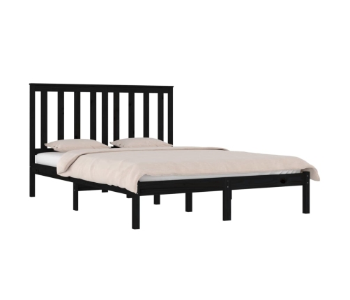 Estructura cama doble pequeña sin colchón madera maciza negro