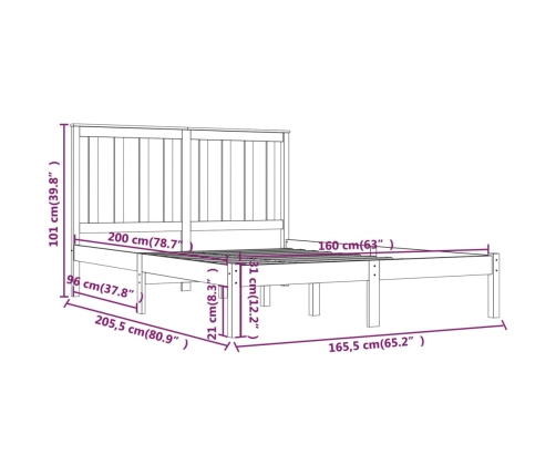 Estructura de cama de madera maciza de pino gris 160x200 cm