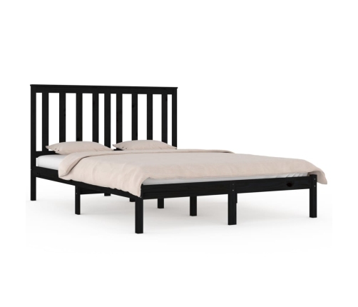 Estructura de cama de madera maciza de pino negra 200x200 cm