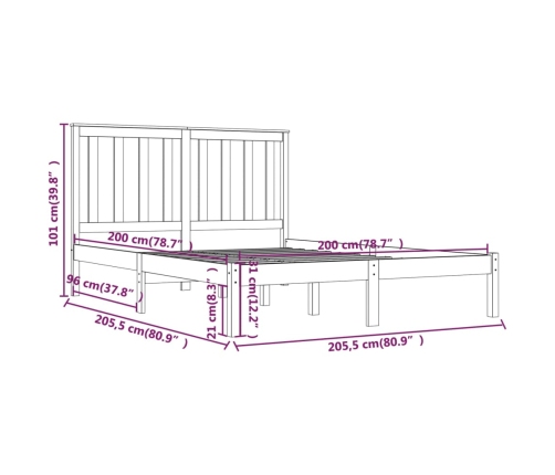 Estructura de cama de madera maciza de pino negra 200x200 cm