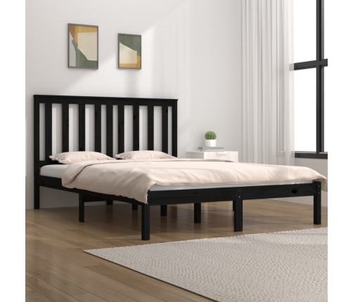 Estructura de cama de madera maciza de pino negra 200x200 cm