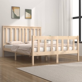 Estructura de cama doble pequeña sin colchón madera maciza