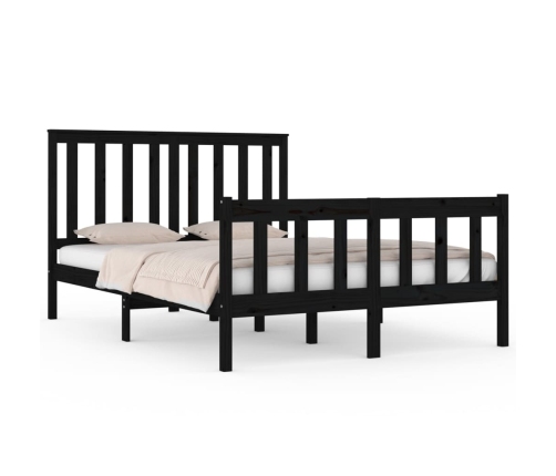 Estructura cama doble pequeña sin colchón madera maciza negro