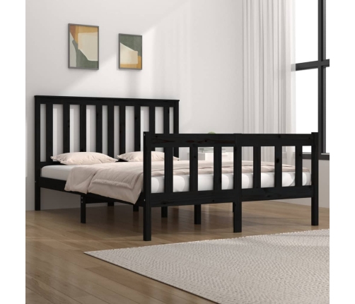 Estructura cama doble pequeña sin colchón madera maciza negro