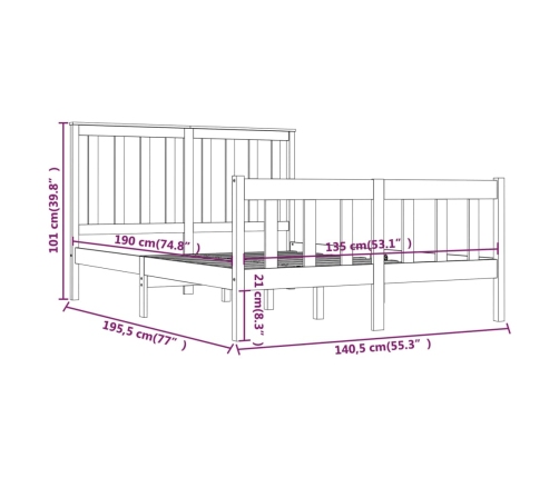 vidaXL Estructura de cama madera maciza de pino negro 135x190 cm