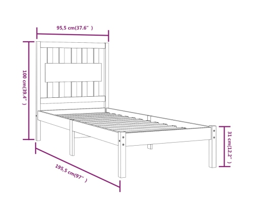 Estructura de cama individual sin colchón madera maciza negro