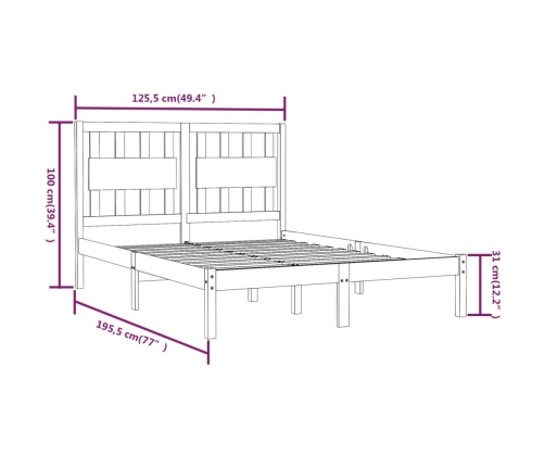 Estructura de cama doble pequeña sin colchón madera maciza