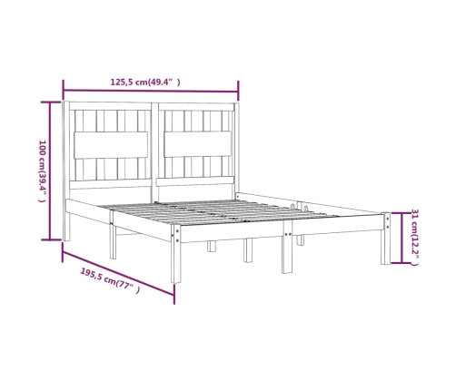 Estructura cama doble pequeña sin colchón madera maciza blanco