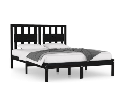 Estructura cama doble pequeña sin colchón madera maciza negro