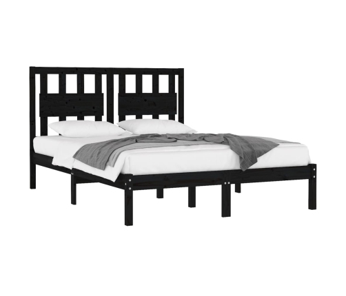 Estructura cama doble pequeña sin colchón madera maciza negro