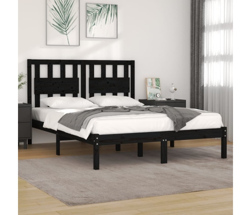 Estructura cama doble pequeña sin colchón madera maciza negro