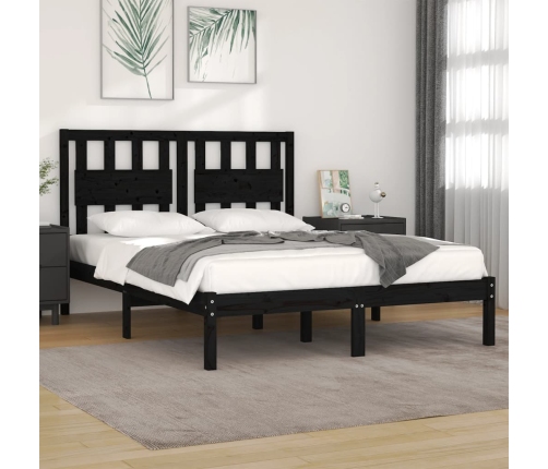 Estructura de cama doble sin colchón madera maciza negro