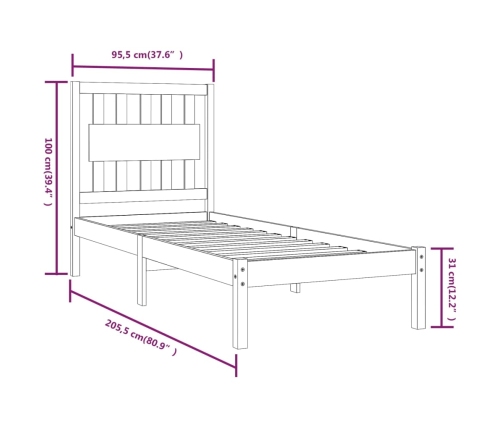 Estructura de cama madera maciza de pino blanco 90x200 cm