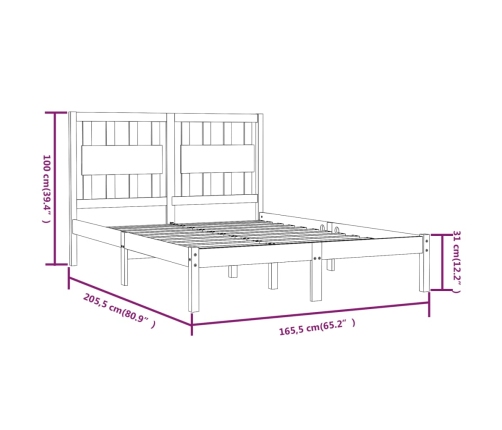 Estructura de cama de madera maciza de pino 160x200 cm