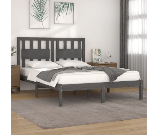 Estructura de cama de madera maciza de pino gris 200x200 cm