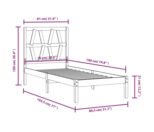 Estructura de cama individual pequeña sin colchón madera maciza