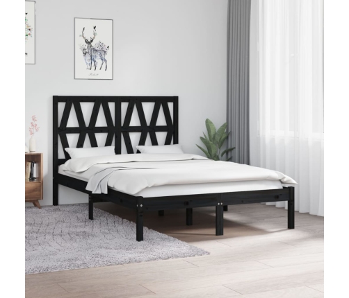 Estructura cama doble pequeña sin colchón madera maciza negro