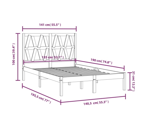 Estructura de cama doble sin colchón madera maciza