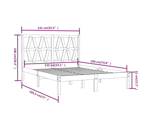 Estructura de cama doble sin colchón madera maciza blanco