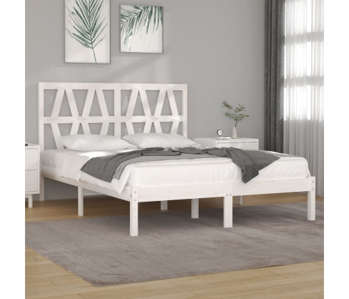 Estructura de cama doble sin colchón madera maciza blanco