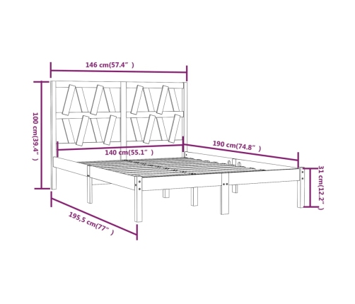 Estructura de cama de madera maciza de pino blanco 140x190 cm