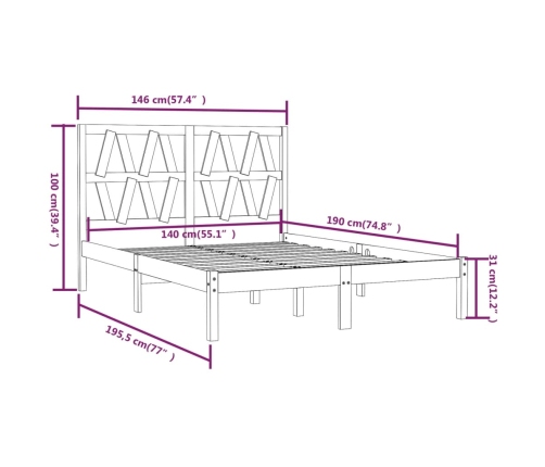 vidaXL Estructura de cama de madera maciza de pino gris 140x190 cm