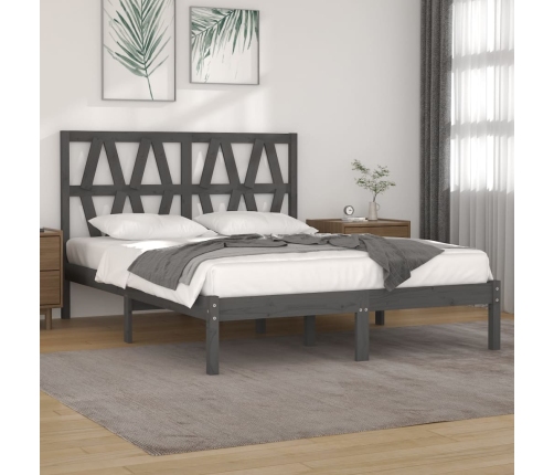 vidaXL Estructura de cama de madera maciza de pino gris 140x190 cm