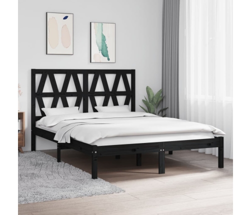 Estructura de cama de madera maciza de pino negra 140x190 cm