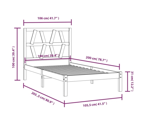 Estructura de cama madera maciza de pino 100x200 cm